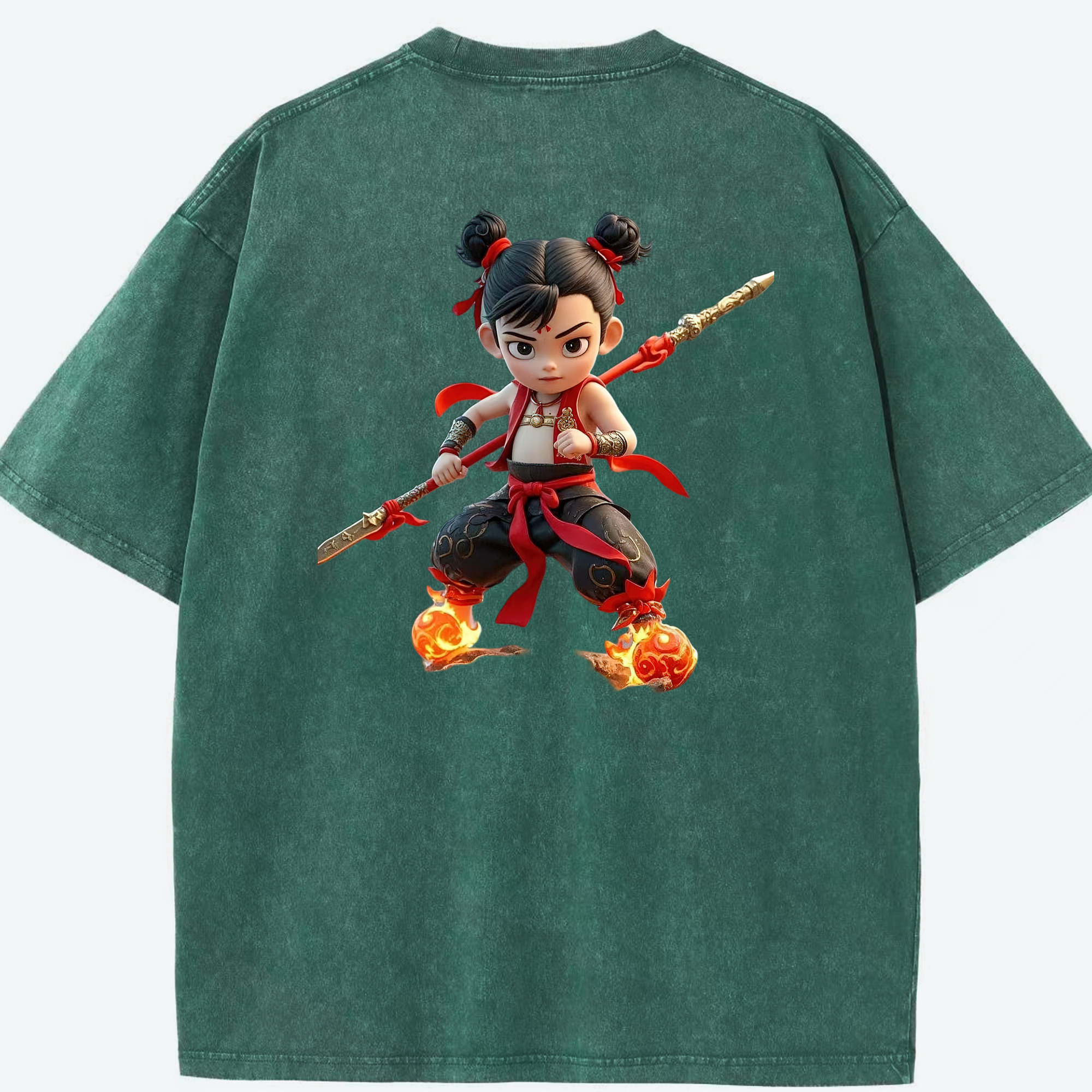 （画像用） Ne Zha 2 ナタ 魔童の大暴れ 綿100% ヴィンテージ風 半袖Tシャツ（背面プリント）
